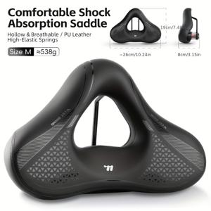 TEMU 두꺼운 방수 산악 접이식 자전거 시트 쿠션, 인체공학적 넓은 자전거 안장, 통기성 및 충격 흡수를 위한 속이 빈 디자인, 부드러운 PU 소재로 제작, 장거리 라이딩 및 성인용 출퇴근에 적합