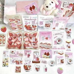 TEMU 21피스 딸기 시리즈 스타일 데코 카드스톡, 봉투지, 접힌 페이지, 저널 장식 카드스톡 팩