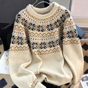 TEMU 여성 빈티지 스웨터 - 부드러운 브라운 라운드넥 긴팔 풀오버, 가을/겨울용, 포근한 데일리 & 포멀룩 - 세탁기 사용 가능, 겨울 의류, 클래식 니트, 튼튼한 니트, 스타일리시 니트, 오피스룩