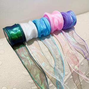 TEMU 5개입 빛나는 오로라 인어 리본 - 폭 1.57인치, 길이 362.20인치, 혼합 색상 (핑크, 그린, 보라, 노랑, 클리어) - 무지개빛 반짝이는 인어 리본, 케이크 장식, 크리스마스 선물 포장, 파티 장식, 인어 파티 장식