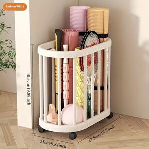 TEMU 튼튼한 플라스틱 모바일 수납 바구니, 부드러운 사륜구동으로 간편하게 이동 가능. 요가 매트, 스포츠 장비 및 헬스장 용품 보관에 적합. 안정적인 무게 지지력을 위한 견고한 구조로 제작되었으며 세척이 용이합니다.|요가