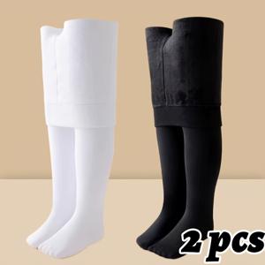 TEMU 여아용 가을/겨울 댄스 양말 2켤레 세트, 두꺼운 기모 안감, 2-11세 유아 발레복으로 적합