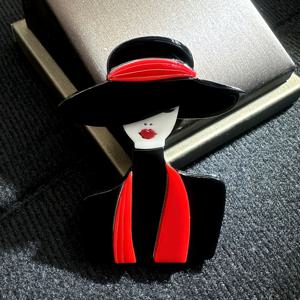 TEMU 2D 평면, 수제 다층 아크릴 패션 걸 레드 스카프 브로치 1개, 휴일 선물