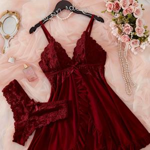 TEMU 최신 섹시한 대조 레이스 나이트가운 드레스 여성용