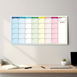 TEMU 1개월 지워지는 벽걸이 캘린더 | 25.6×12.6인치 소형 월별 화이트보드 플래너 (날짜 없음) | 재사용 가능한 일요일 시작 스케줄 보드 ( 데일리 그리드 및 노트 영역 포함) | 지워지는 펜 2개 및 양면 테이프 포함 | 가정, 사무실에 적합