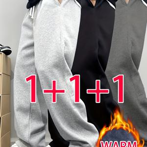 TEMU 남성용 겨울 조거 팬츠 3pcs - 고강도 보온, 내구성 있는 논스트레치 원단, 신축성 있는 드로스트링 허리 & 스트레이트핏 (블랙/라이트 그레이) - 야외, 헬스, 캐주얼 착용 가능 - 세탁기 사용 가능한 겨울 조거 팬츠|냉장고바지|남자바지|바지