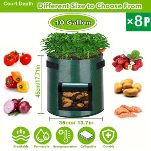 TEMU SPONDWILD 브랜드 8팩 1/3/5/7/10 갤런 & 점보 7/10 갤런 감자 재배 백 | 야채, 과일 & 꽃용 튼튼한 PE 재질 화분, 접이식 플랩 & 내구성 손잡이, 실내/실외 사용 가능