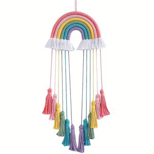 TEMU 프린지 리본 & 태슬 벽걸이 - 무지개 색상의 패브릭 장식, 홈, 교실, 기숙사, 샤워실 & 파티 장식에 적합 - 룸 액센트