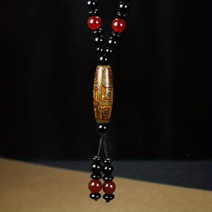 TEMU 우아한 마노 구안 dzi 비즈 펜던트 목걸이 술 장식 - 전통 티베트 부적 장신구 무도금