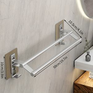 TEMU 실버 수건 걸이 욕실 펀칭 없는 수건 걸이 욕실 벽걸이형 공간 수건 2구 다리 변기 후크 선반