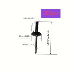 TEMU 200개/100개 4.8mm 직경 반블랙 솔리드 알루미늄 블라인드 리벳, 3-클로우 팝 리벳, 4.8mmx16mmx20.5mm, 산업 및 과학용 패스너, 홀로우 리벳, 블랙 DFAR 마감, 돔 헤드, 알루미늄 소재
