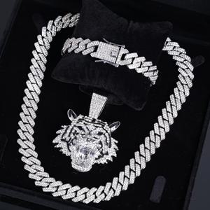 TEMU 3개 세트 우아한 쿠바 링크 팔찌 및 목걸이 세트, 호랑이 머리 펜던트 포함, 랩퍼를 위한 힙합 주얼리 컬렉션, 튼튼한 구조 및 유연한 디자인, 트렌디한 친구를 위한 이상적인 선물