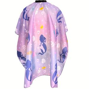 TEMU 컬러풀 인어 & 바다 생물 머리 자르기 앞치마, 목 먼지 브러시 포함, 폴리에스테르, 모든 머리 타입에 적합 - 스타일리시 헤어드레싱 도구 & 액세서리, 인어 장식