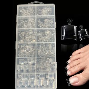 TEMU 아크릴 네일 연장용 투명 반커버 발톱 팁 600개입, 12가지 사이즈로 제공, 여성 및 네일 살롱에서 사용하기에 적합한 짧은 사각형 프레스온 발톱 포함