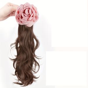 TEMU 우아한 포니테일 헤어클립, 아름다운 핑크 장미 꽃, 여성용 웨이비 헤어 액세서리, 여름 해변 사이드 포니테일, 다용도 헤어 익스텐션, 파티와 행사에 적합, 모든 사람이 사용하기 좋은 헤어 연장용