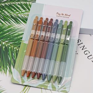 TEMU 8개 세트 지구색 빈티지 & 모란디 파스텔 컬러 젤 잉크 펜, 저널링 및 스크랩북용 고무 마감