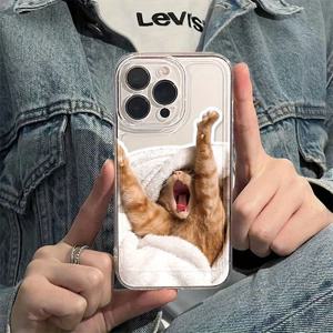 TEMU 휴대폰 케이스: 1 게으른 귀여운 고양이 패턴 투명 블랙 휴대폰 케이스, 정확한 구멍 위치 소프트 케이스 보호 커버, 아이폰 16 15 14 13 12 11 프로 맥스 X XR XS 맥스 7 8플러스 보호 커버 - 휴가 선물 남자친구 선물 커플 휴대폰 케이스