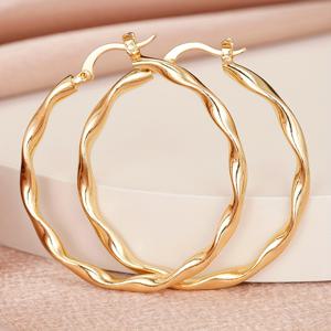 TEMU 여성용 패셔너블 후프 귀걸이 1쌍, 우아한 중동 스타일의 물결 모양 큰 원형 디자인, 심플한 스타일의 데일리 액세서리로 캐주얼 및 파티웨어에 적합