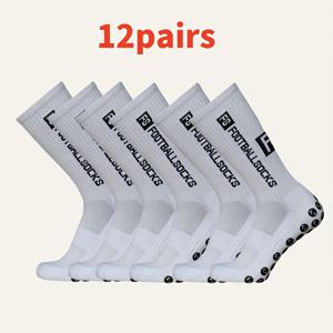 TEMU 12켤레 두꺼운 실리콘 미끄럼 방지 타월 밑단 FS 축구 양말, 강력한 그립력, 축구 경기, 하이킹, 농구, 야외 스포츠에 적합, 내마모성, 통기성, 미끄럼 방지 레터링 특징