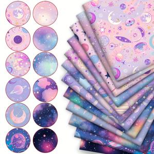 TEMU 12개 독특한 소프트 판타지 수채화 갤럭시 디자인 스타일 8번째 패브릭 번들, 퀼트용 폴리에스터 원단, DIY 공예 프로젝트, 지갑 만들기, 인형 옷, 가방 제작, 쿠션 커버, 120g/m², 9.45*20인치