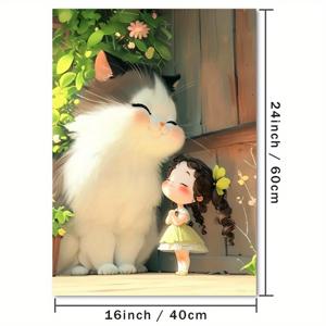 TEMU [2D 플랫] 1pc 귀여운 만화 고양이와 소녀 캔버스 벽화 - 고품질 2D 포스터, 홈 데코, 거실, 침실, 주방, 사무실, 카페용 - 완벽한 선물 아이디어, 침실 벽 장식|즐거운 장면|세부 프린트, 고양이 장식