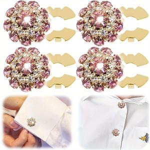 TEMU 4개 세트 스파클링 라인스톤 버튼 커버 - 대부분의 버튼 호환, 럭셔리 메탈 클립온/쉐이크 앤 클릭 디자인, 웨딩, 파티, 오피스용 - 우아한 블라우스 액세서리 (대부분의 버튼 타입 호환)