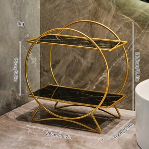 TEMU DONGZHANGGUI 우아한 고양이 귀 베이스가 있는 이중층 욕실 정리함 - 화장품, , 향수용 세련된 금속 선반 - лак코트 마감, 현대적인 욕실에 이상적인 욕실 정리함 및 보관함