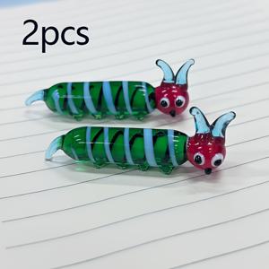 TEMU 1/2개 귀여운 애벌레 장식품, 수제 컬러 유리 공예, 집과 차량용 휴일 장식 소형 피규어