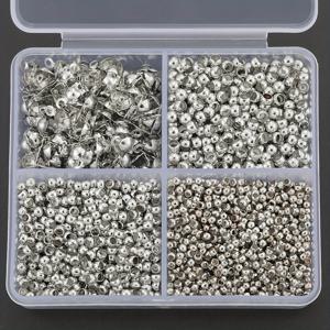 TEMU 400개/박스 수제 액세서리 키트 (버클 & 포지셔닝 비드 투피스 세트 포함), 2mm, 2.5mm, 3mm 포지셔닝 비드 및 버클, 루즈 비드, 스페이서 비드, 크림프 비드, 더블 버클, 엔드 클랩스, 멜론 시드 버클 포함