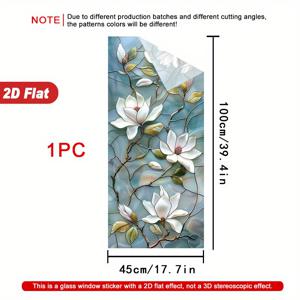 TEMU 2D 평면, 1롤 2D 목련꽃 블루 윈도우 필름, 45×100cm, 무광 PVC 소재, 정전기 접착 장식 윈도우 필름, 비접착 유리창 스티커, 홈, 오피스, 거실, 욕실, 주방, 문 및 창문용
