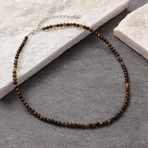 TEMU 1개 우아한 패션 천연석 타이거 아이 비즈 목걸이, 여성 데일리, 파티, 휴일 착용에 적합. 천연석의 색상, 크기, 모양에 약간의 차이가 있을 수 있음|비즈목걸이