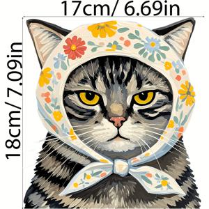 TEMU 3개 세트 꽃 머리띠가 달린 재미있는 고양이 스티커 - 2D 프린팅 열전사 비닐 라벨, DIY 티셔츠, 마스크, 청바지, 백팩용 - 세탁 가능하고 내구성 있는 의류 & 액세서리 데칼, 패브릭 장식, 유쾌한 그래픽 디자인, 고품질 그래픽 프린트