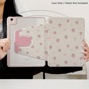 TEMU 360도 회전 및 접이식 스탠드 케이스 for ipad Air 6/5/4 및 for ipad 10 (10.9인치) - for iPad Pro 2024/Air M3/A16 2025와 호환, 귀여운 핑크 딸기 디자인 
