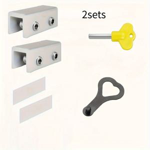 TEMU 2개 창문 잠금 장치, 조절 가능한 윈도우 락 - 내구성 있는 알루미늄 합금 소재와 블랙 하트 키 및 옐로우 렌치 포함, 드릴 없는 설치, 홈 보안 보호용 도어 & 윈도우 알루미늄 안전 클램프, 강화된 가정 안전, 스타일리시 메탈 마감 | 내구성 있는 금속 부품, 가정용 도어락
