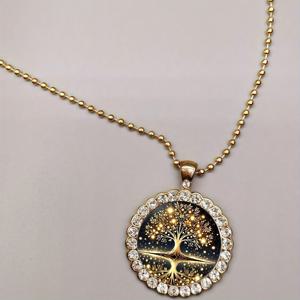 TEMU 빛나는 생명의 나무 키 목걸이 - 빈티지 골드 라운드 레이스 펜던트, 스테인드 인레이, 생명의 상징, 남녀 모두에게 적합한 튼튼한 목걸이, 크리스마스, 추수감사절, 졸업, 생일, 가족 및 기념일에 스타일리시한 선물
