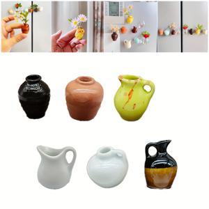 TEMU 2025 신상 미니 화병 6pcs 세트 귀여운 소형 도자기 꽃병, 3D 디자인 주방 사무실 장식용 드라이 플라워 화분, 독특하고 사랑스러운 크래프트 액세서리