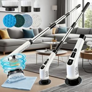 TEMU 7-in-1 롱 핸들 전동 청소 브러시, 무릎 통증 완화, 2단계 속도 모터 및 연장 가능한 폴, 7가지 교체용 헤드 포함 (크리스마스, 할로윈, 부활절, 발렌타인데이, 추수감사절에 이상적인 선물)