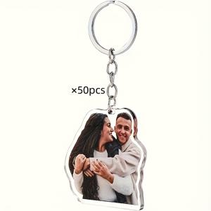 TEMU 50개 맞춤형 아크릴 키체인 세트 - 연인, 친구 및 반려동물을 위한 개인화 디자인의 독특한 사진 키체인, 일반 러브 모양, 백팩 장식
