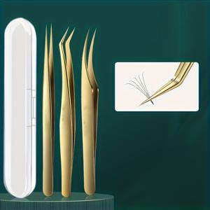 TEMU 3피스 스테인리스 스틸 핀셋 세트 - 찔림 방지, 정전기 방지 정밀 핀셋 (속눈썹 연장, 전자 제품, 주얼리 제작용) - 직선 및 곡선형 뷰티 도구 포함.