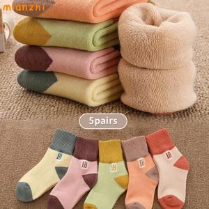 TEMU [Mian Zhi 브랜드 + 오프] 여아용 테리 루프 양말 5켤레, 다양한 색상으로 제공, 가을/겨울에 적합, 두꺼운, 피부 친화적, 아이들을 위한 편안함.