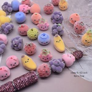TEMU 4개입/봉지 귀여운 과일 야채 버섯 동물 꽃 팬츠 레진 비즈 플로킹 효과 혼합 컬러 루즈 스페이서 비즈 주얼리 만들기 DIY 액세서리