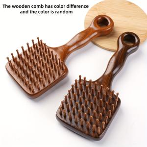 TEMU 산달우 머리 마사지 빗, 편안한 엉킴 방지 나무 빗, 다기능 두피 빗, 긴 손잡이 헤어 스타일링 빗.