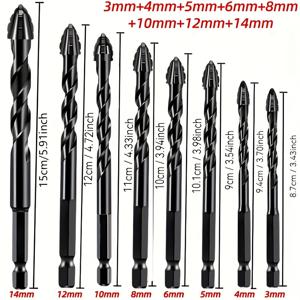TEMU 8pcs 포플루트 톱니형 이심 드릴 비트 세트 | 블랙 컬러 | 정밀 포지셔닝을 위한 헥스 샹크, 콘크리트, 타일, 세라믹, 목재, 석재용 드라이드릴 - 내구성 있는 카바이드 소재와 메탈 마감, 목공 도구