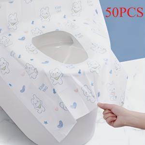 TEMU 50PCS 일회용 변기 커버 - 귀여운 토끼 디자인, 공중화장실, 여행, 비행기 좌석용 초장형 & 와이드 | 위생적인 부드러운 변기 덮개, 휴대 간편, 욕실 액세서리 | 사랑스러운 동물 디자인 | 부드러운 커버 소재, 변기 액세서리|변기부속품|변기커버