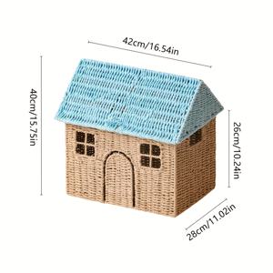 TEMU 만화 직조 장난감 보관 바구니, 'S 방 정리함, 수제 직조 세탁 바구니, 옷과 잡화용 귀여운 수납 상자, 선반 바구니|빨래바구니