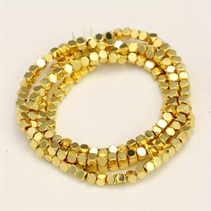 TEMU 2*2mm 다면체 헤마타이트 스톤 스페이서 비즈 - 금도금 루스 비즈, 주얼리 제작, DIY 팔찌 목걸이 & 키체인용, 1줄 비즈 170-180개