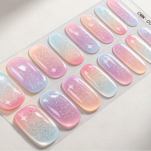 TEMU 16개 세트 무베이크 풀 네일 랩, 드리미 스위트 스타 리버 그라데이션 글리터 네일 스티커, 핑크 & 퍼플 그라데이션 실버 글리터 스타 디자인, 여성 및 데일리 파티 DIY 이상적인 네일 소품, 쉬운 드리미 네일 연출