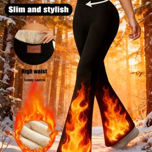 TEMU 1개 여성용 하이웨이스트 보온 안감 플레어 요가 레깅스 - 겨울용 따뜻한 복부 컨트롤 운동 팬츠, 복부 커버, 부츠컷 바지, 헬스, 사이클링, 및 캐주얼 웨어 (세탁기 사용 가능, 비침 방지)|필라테스복