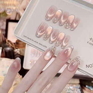TEMU 10개입 누드 핑크 그라데이션 네일 스티커 - 타원형 롱 재사용 가능 반짝이는 인조 손톱, 라인스톤 진주 장식, 신부, 파티 및 일상적인 화려한 룩에 적합.|네일|스티커|네일스티커