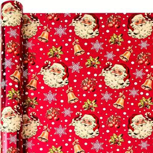 TEMU 빈티지 산타 호일 포장지 롤 - 캔디케인 양면 크리스마스 선물 포장지, 17인치 X 16.5피트, 크리스마스 선물 장식용